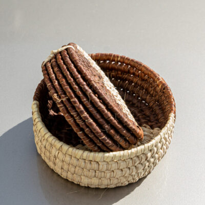 Two-Tone Brown & Natural Woven Coaster Set