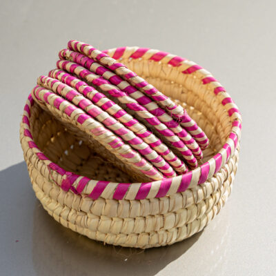 Two-Tone Pink & Natural Woven Coaster Set
