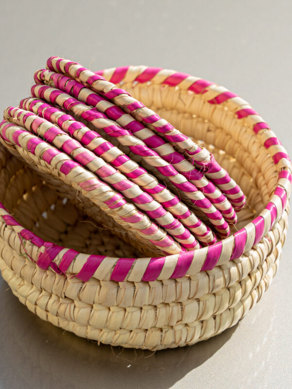 Two-Tone Pink & Natural Woven Coaster Set