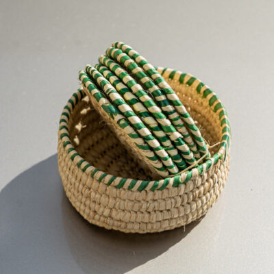 Two-Tone Green & Natural Woven Coaster Set