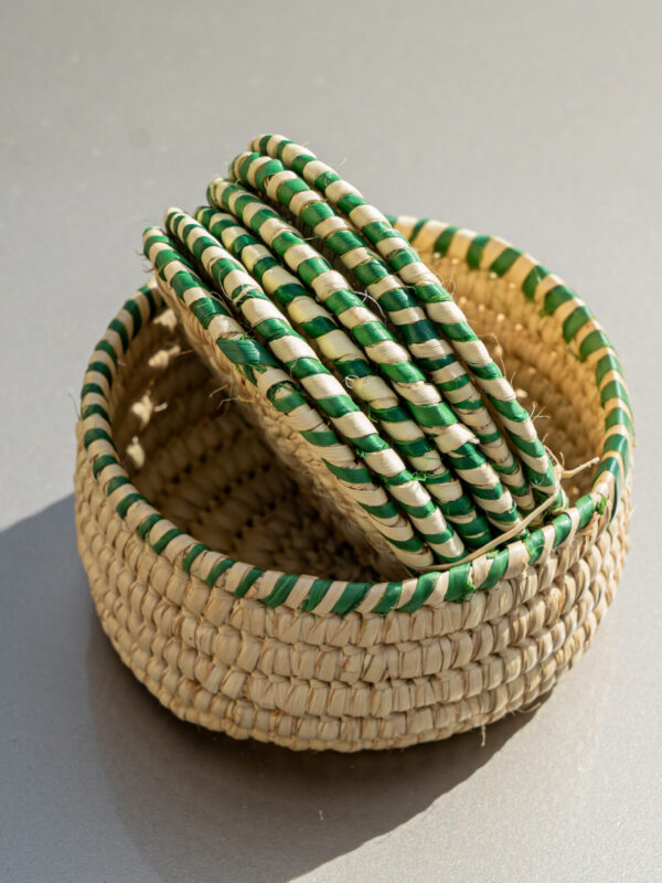 Two-Tone Green & Natural Woven Coaster Set