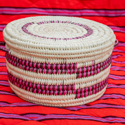 Artisan Lidded Storage Basket (Wide Stripe - Pink & Dark Brown)