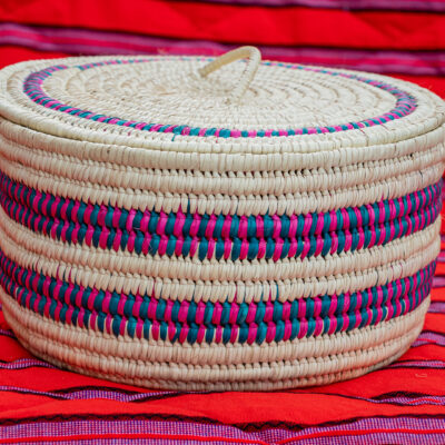 Artisan Lidded Storage Basket (Wide Stripe - Pink & Purple)