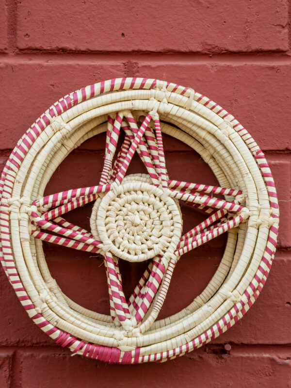 Artisan Star Wheel Wall Hanging (Pink & Natural Fiber)