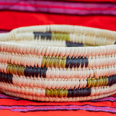 Handwoven Bowl with Earthy Multi-Color Accent Pattern