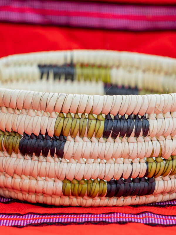 Handwoven Bowl with Earthy Multi-Color Accent Pattern