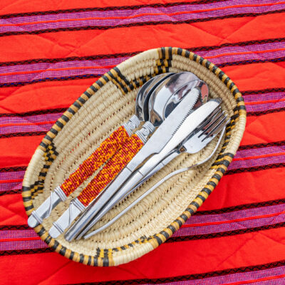 Handwoven Oval Serving Tray with Black and Yellow Accents