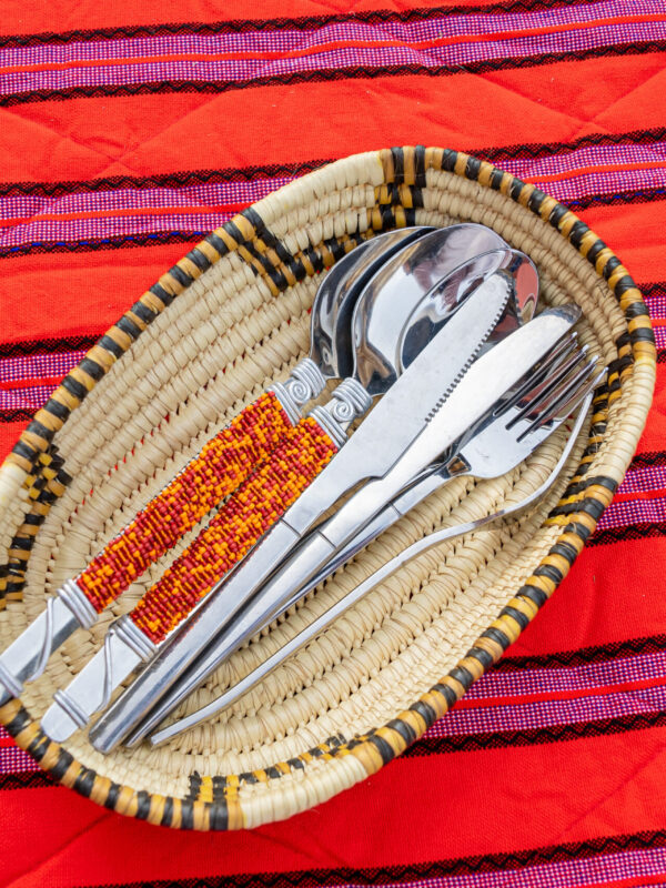 Handwoven Oval Serving Tray with Black and Yellow Accents