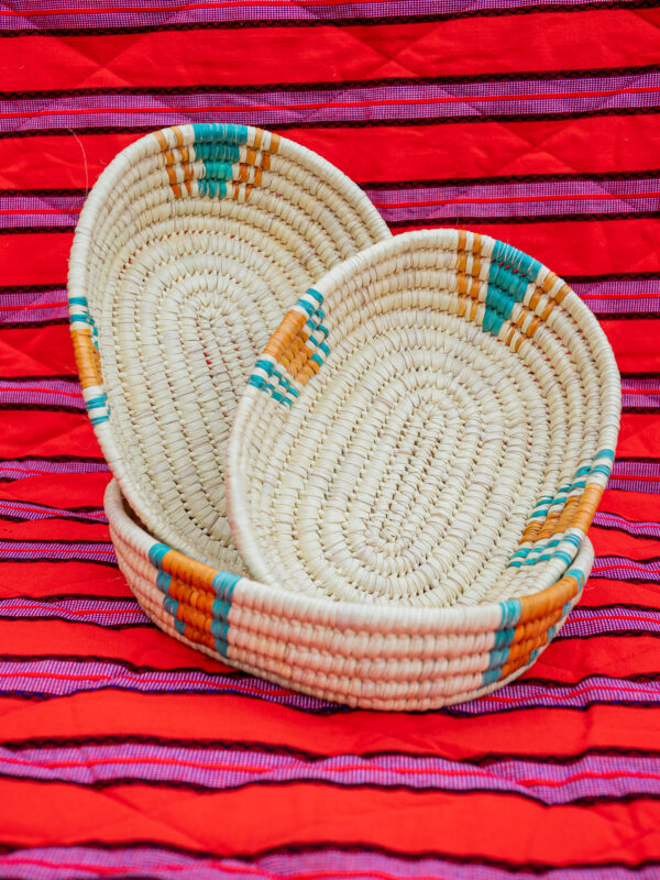 Oval Handwoven Serving Baskets with Turquoise and Orange Accents (Set of 3)