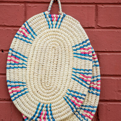 Oval Woven Wall Accent with Pink & Blue Pattern