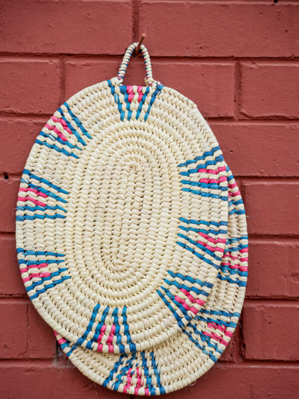 Oval Woven Wall Accent with Pink & Blue Pattern