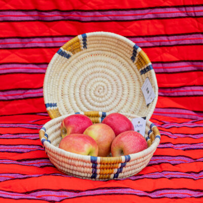 Round Handwoven Serving Baskets with Turquoise and Orange Accents (Set of 2)