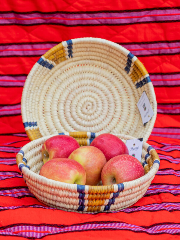 Round Handwoven Serving Baskets with Turquoise and Orange Accents (Set of 2)