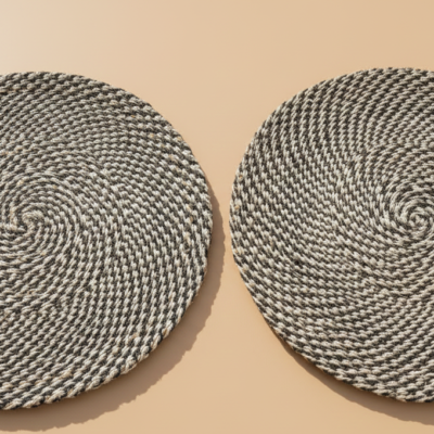 Spiral Hand Woven Placemat Set (6) - Coiled Black & White