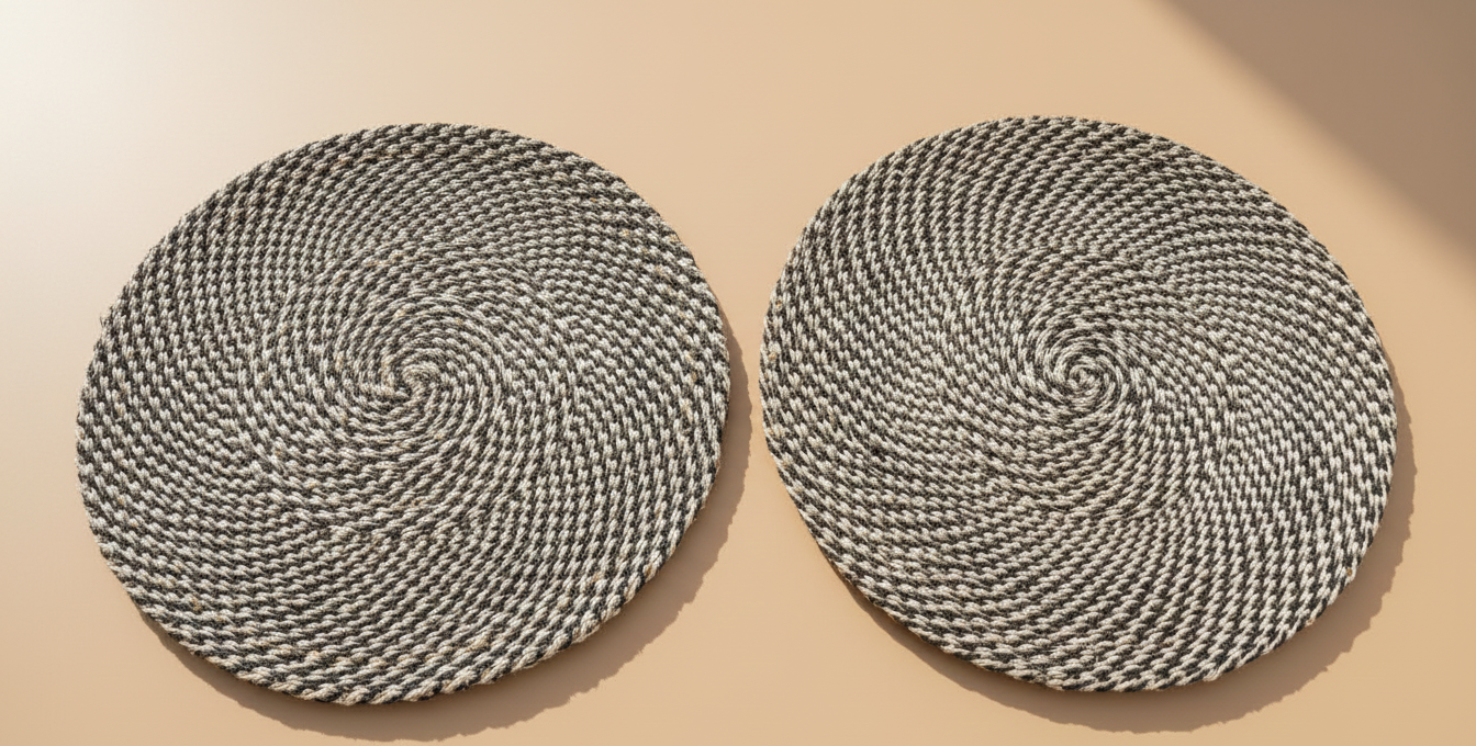 Spiral Hand Woven Placemat Set (6) - Coiled Black & White