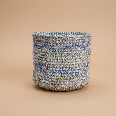 Upcycled Blue-Striped Table Planter