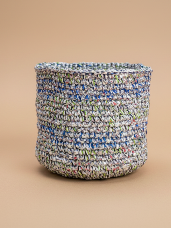 Upcycled Blue-Striped Table Planter